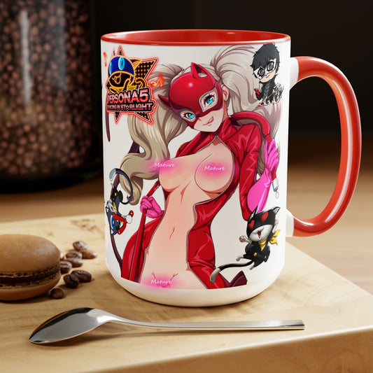 Ann Takamaki Persona 5 in Sexy Nude Catsuit Art, Mature Adult NSFW Two Color Tone 15 oz Mug